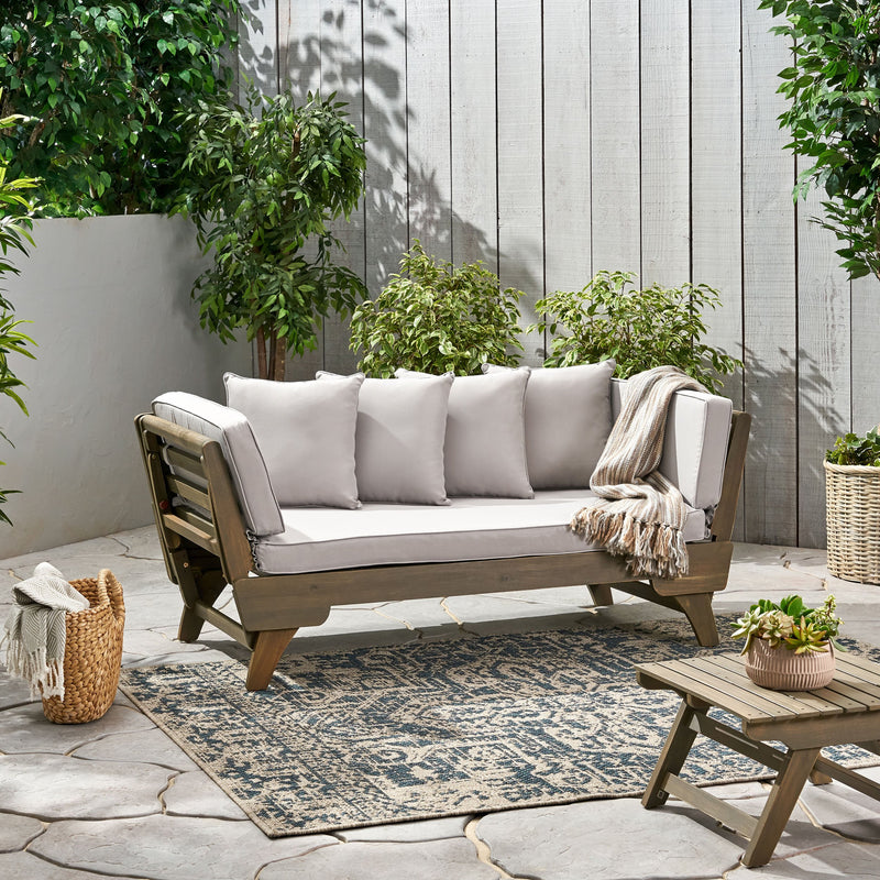 Outdoor Gray Finished Acacia Wood Daybed with Water Resistant Cushions - NH175203