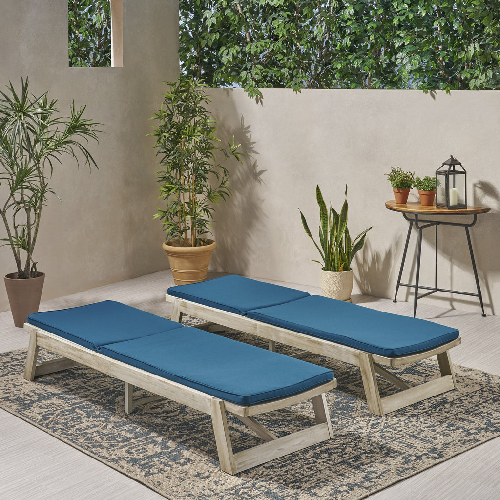 Outdoor Acacia Wood Chaise Lounge and Cushion Sets (Set of 2) NH3089