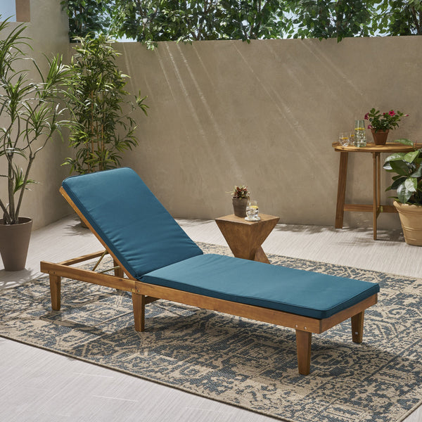 Outdoor Acacia Wood Chaise Lounge and Cushion Set - NH787903