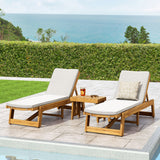 Outdoor Acacia Wood 3 Piece Chaise Lounge Set with Water-Resistant Cushions - NH927213