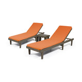 Outdoor Acacia Wood 3 Piece Chaise Lounge Set with Water-Resistant Cushions - NH437213