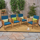 Acacia Outdoor Acacia Wood Club Chairs w/ Cushions - NH322603