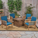 Outdoor 4-Seater Acacia Wood Club Chairs with Firepit - NH090603