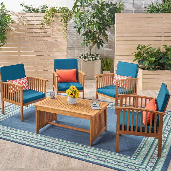 Outdoor 4-Seater Acacia Wood Club Chairs with Coffee Table - NH180603