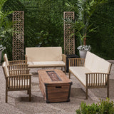 Outdoor 4 Piece Acacia Wood Conversational Set with Cushions and Fire Pit - NH528703