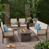 Outdoor 6 Piece Acacia Wood Sofa Conversational Set with Fire Pit - NH402803