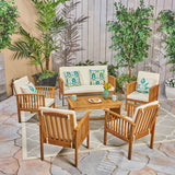 Outdoor Open Slat 6-Seater Acacia Wood Conversation Set with Coffee Table - NH390603