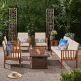 Outdoor 7 Piece Acacia Wood Chat Set with Fire Pit - NH002803