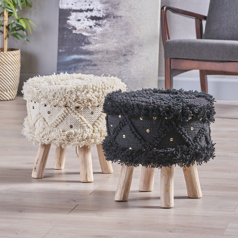 Handcrafted Boho Fabric Stool with Metal Accents - NH710603