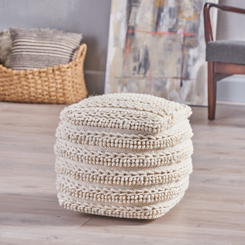 Handcrafted Boho Fabric Cube Pouf - NH150603