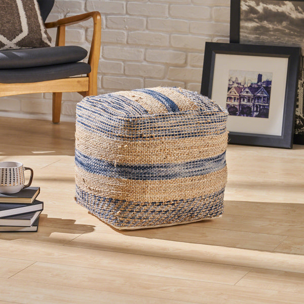 Boho Handcrafted Fabric Cube Pouf - NH263513