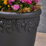 Garden Planter Pots, Lipped Edges, Tapered, Botanical Accents (Set of 2) - NH634703