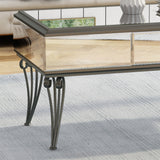 Modern Mirrored Coffee Table with Drawer, Tempered Glass - NH834703