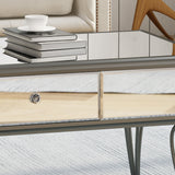 Modern Mirrored Coffee Table with Drawer, Tempered Glass - NH834703