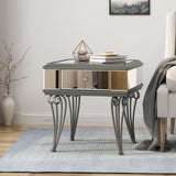 Modern Mirrored Accent Table with Drawer, Tempered Glass - NH044703