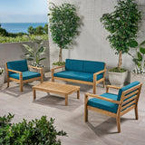 Outdoor 4 Seater Acacia Wood Chat Set with Cushions - NH502013