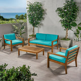 Outdoor 4 Seater Acacia Wood Chat Set with Cushions - NH712013