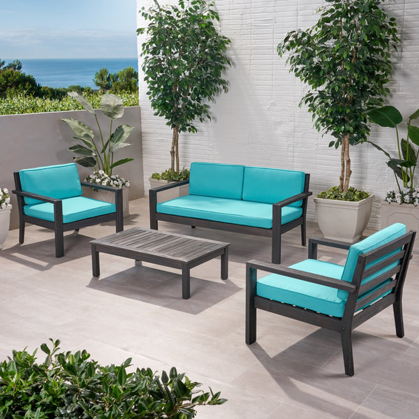Outdoor 4 Seater Acacia Wood Chat Set with Cushions - NH312013