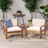 Outdoor Acacia Wood Club Chairs with Cushions (Set of 2), Teak - NH770013