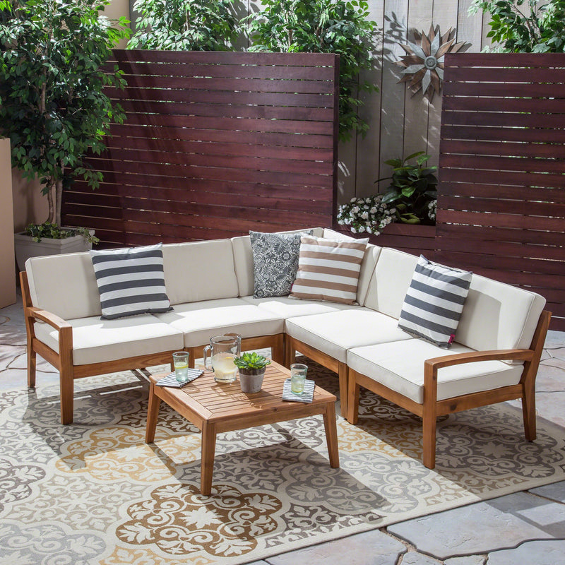 Outdoor Acacia Wood 5 Seater Sectional Sofa Set with Coffee Table - NH935603