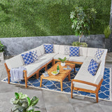 Outdoor Acacia Wood 10 Seater Sectional Sofa Set with Two Coffee Tables - NH065603