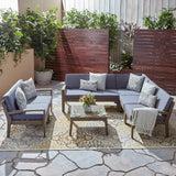 Outdoor Acacia Wood 7 Seater Sectional Sofa and Loveseat Set with Coffee Table - NH845603