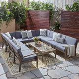 Outdoor Acacia Wood 10 Seater Sectional Sofa Set with Two Coffee Tables - NH265603