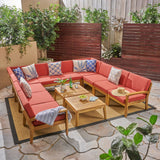 Outdoor Acacia Wood 10 Seater Sectional Sofa Set with Two Coffee Tables - NH065603