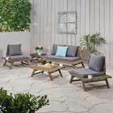 Outdoor Acacia Wood 4 Seater Chat Set with Side Table and Coffee Table - NH066903
