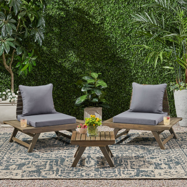 Outdoor 2 Seater Acacia Wood Club Chairs and Side Table Set - NH956903