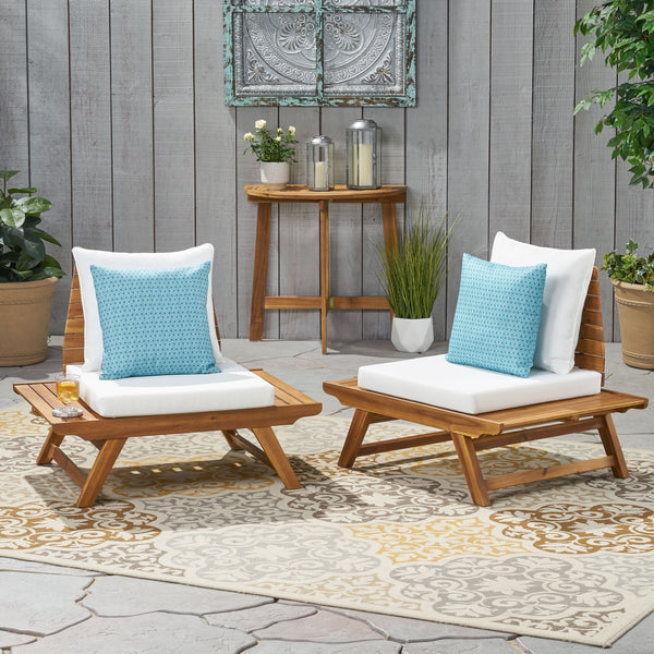 Outdoor Wooden Club Chairs with Cushions (Set of 2), Dark Gray and Gray Finish - NH171903