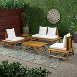 Outdoor Acacia Wood 4 Seater Chat Set with Side Table and Coffee Table - NH666903