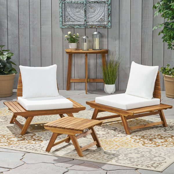 Outdoor 2 Seater Acacia Wood Club Chairs and Side Table Set - NH566903