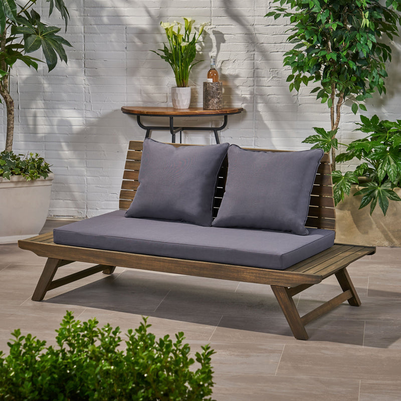 Outdoor Wooden Loveseat with Cushions, Dark Gray and Gray Finish - NH371903