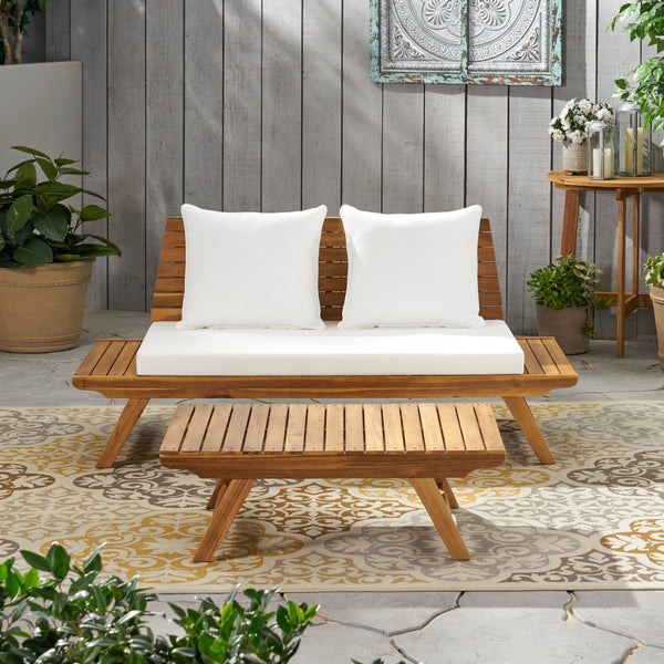 Outdoor 2 Seater Acacia Wood Loveseat and Coffee Table Set - NH466903