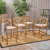 Outdoor Rustic Acacia Wood Barstools with Cushions (Set of 4) - NH540603