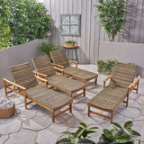 Outdoor Rustic Acacia Wood Chaise Lounge with Wicker Seating - NH609603