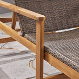 Outdoor Rustic Acacia Wood Chaise Lounge with Wicker Seating - NH609603