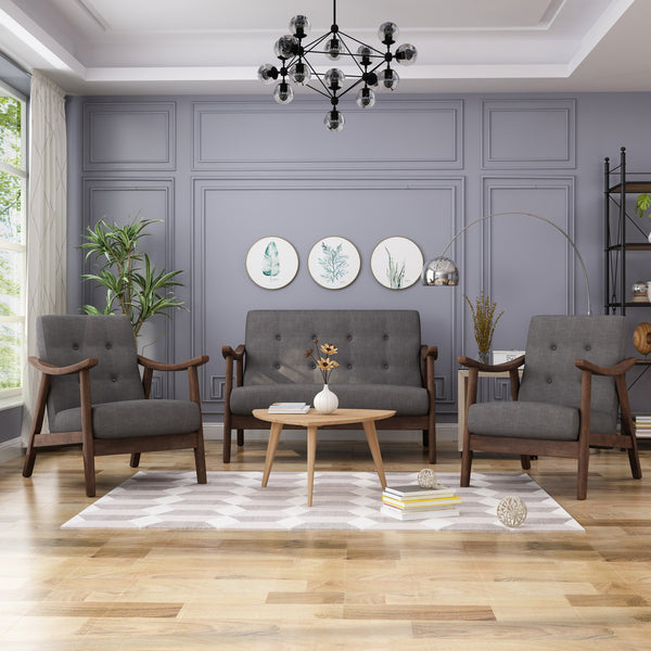 Mid-Century Modern 3-Piece Chairs & Love Seat Living Room Set - NH684503