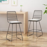 Counter Stools, 26" Seats, Modern, Geometric, Gray Iron Frames with Ivory Cushion (Set of 2) - NH206703