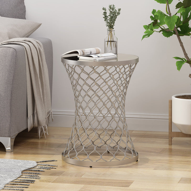 Modern Iron Hourglass Accent Table with Mirrored Top - NH052803