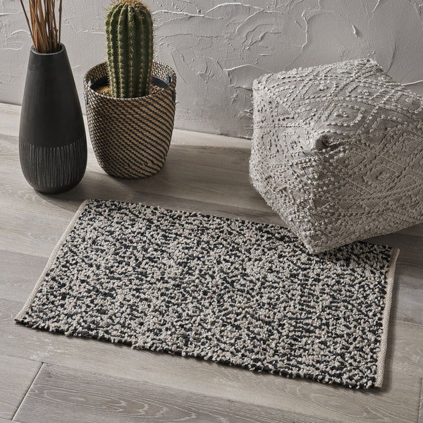 Boho Leather and Cotton Scatter Rug - NH536803