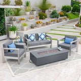 Outdoor 4-Seater Aluminum Chat Set with Fire Pit and Tank Holder - NH964603