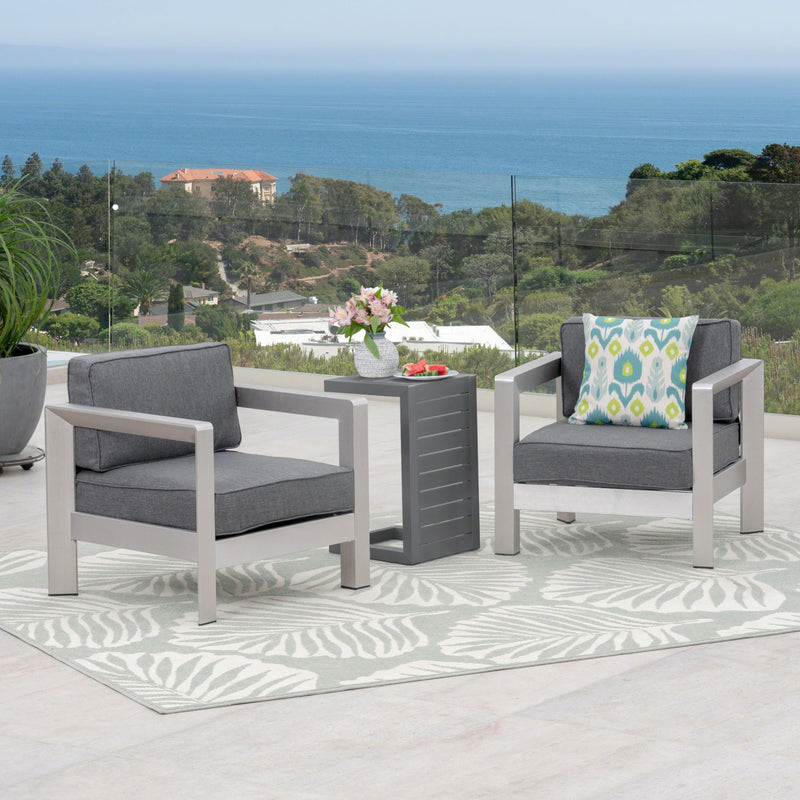 3-piece Outdoor Aluminum Club Chairs with Side Table - NH084603