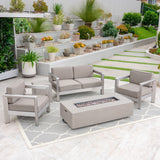 Outdoor 4-Seater Aluminum Chat Set with Fire Pit and Tank Holder - NH964603