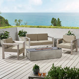 Outdoor Modern 4 Seater Aluminum Chat Set with Fire Pit and Tank Holder - NH264113