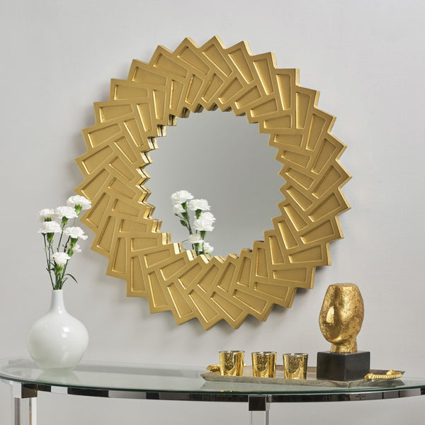 Decorative Modern Sun Mirror with Faux Wood Frame - NH308803