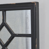 Rectangular Wooden Rustic Farmhouse Mirror, Distressed Black Frame - NH897803