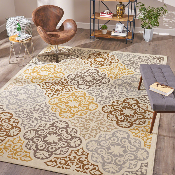 Indoor Floral  Area Rug, Ivory and Gray - NH936503