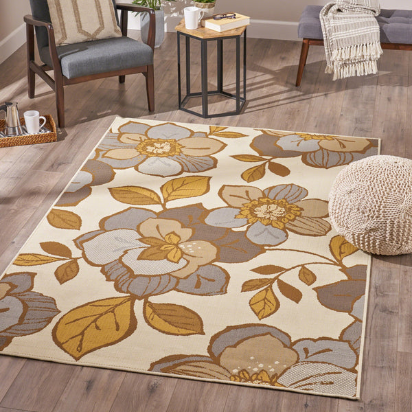 Indoor Floral  Area Rug, Ivory and Gray - NH236503